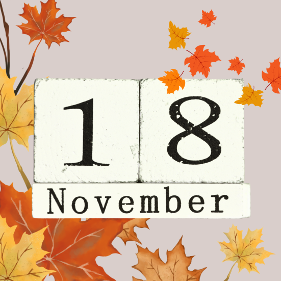 18 november skilt og efterårsblade