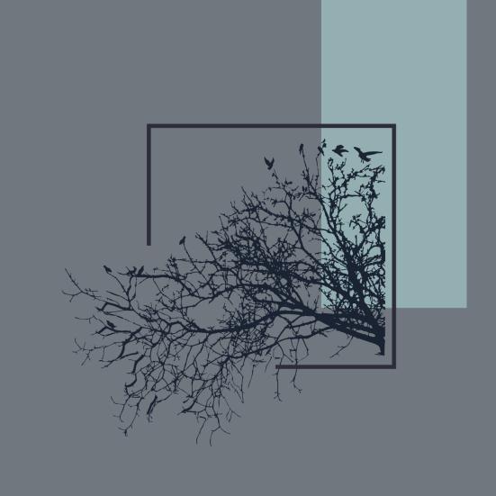 stregtegning af grene med sorte fugle