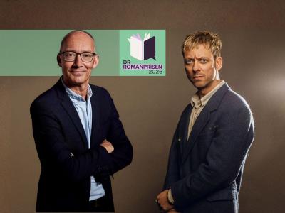 Niels Krause-Kjær og Theis Ørntoft og DR Romanpris logo